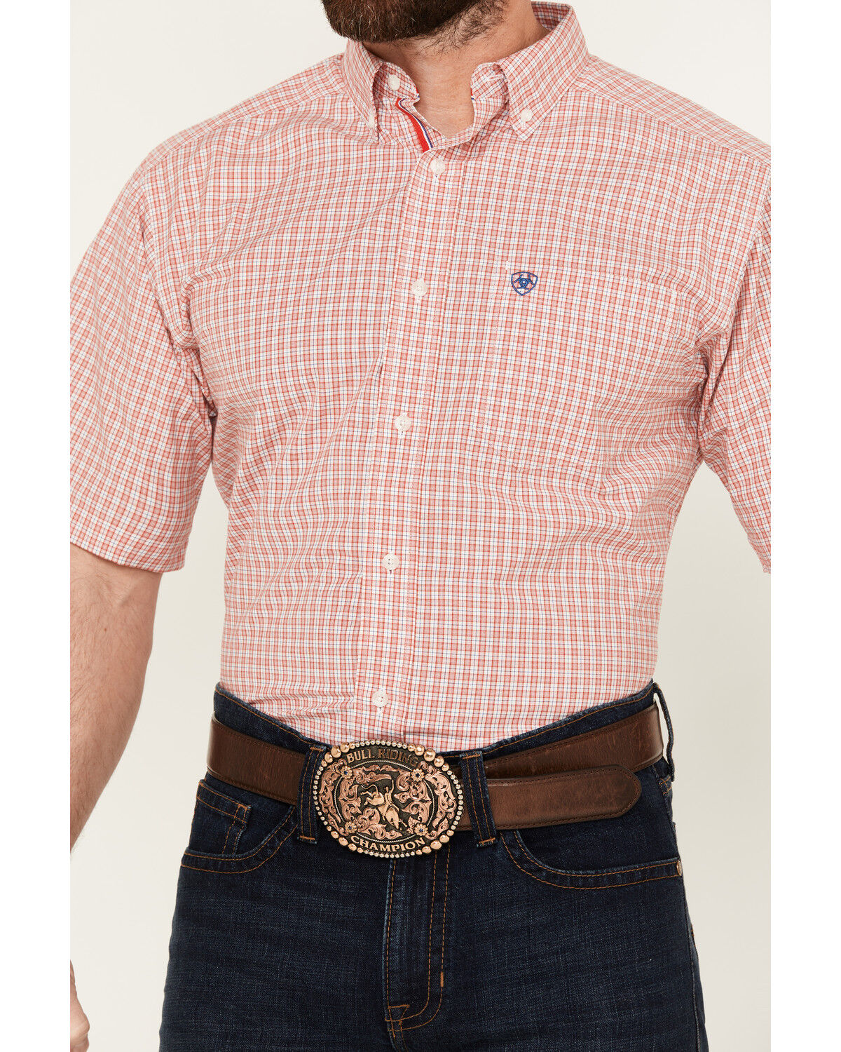 Image #3 - Ariat Men's Duke Plaid Print Short Sleeve Button-Down Performance Western Shirt, Red, hi-res