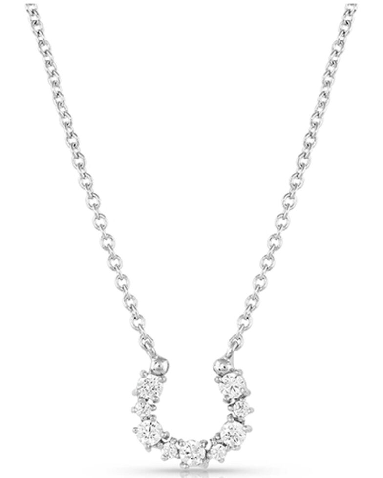 Montana Silversmiths Women's Crystal Clear Lucky Horseshoe Necklace, Silver, hi-res