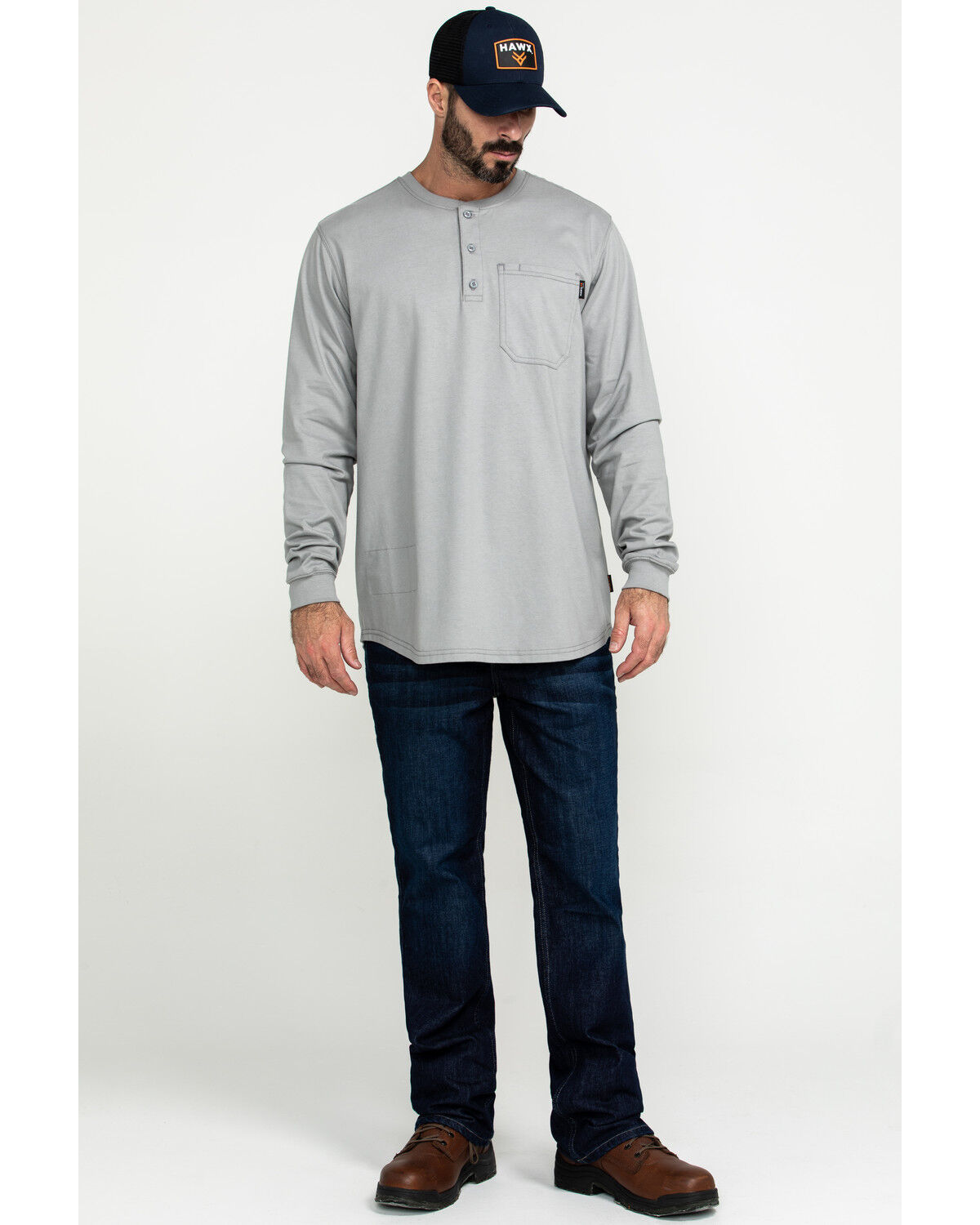 Image #6 - Hawx Men's FR Solid Gray Long Sleeve Pocket Henley Work Shirt - Big, Silver, hi-res