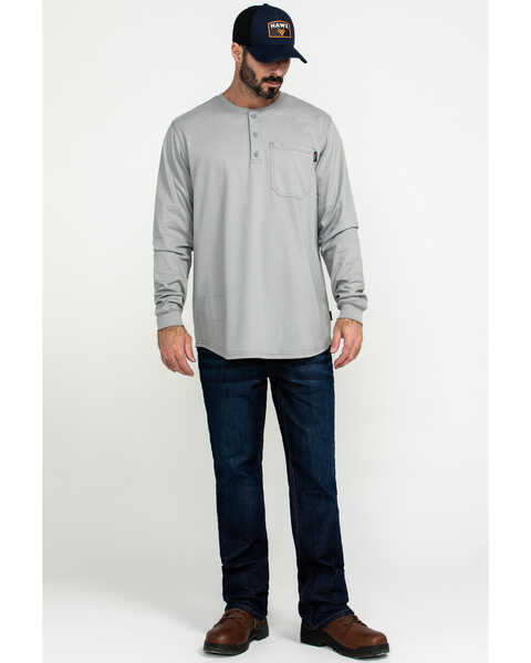 Image #6 - Hawx Men's FR Solid Gray Long Sleeve Pocket Henley Work Shirt - Big , Silver, hi-res