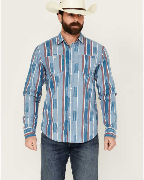 Image #1 - Kimes Ranch Men's Marfa Novelty Striped Long Sleeve Button-Down Western Shirt , Blue, hi-res