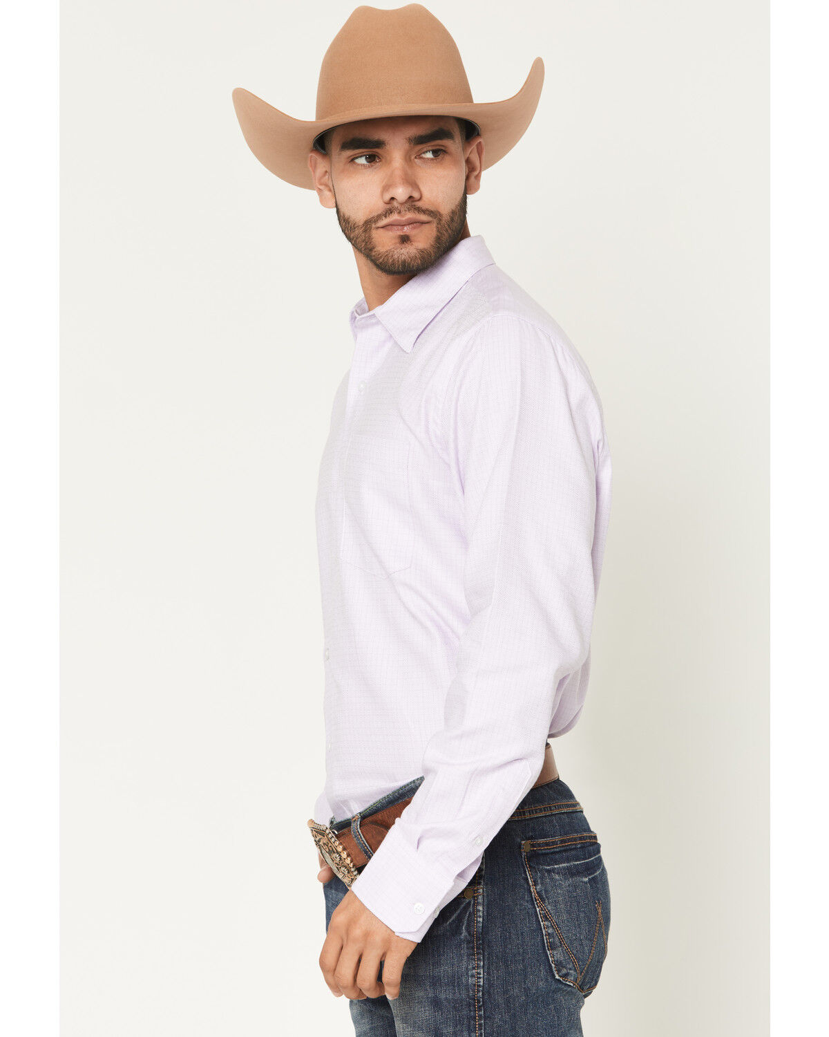 Image #2 - Wrangler X Cody Johnson Men's Geo Print Long Sleeve Button-Down Western Shirt, Light Purple, hi-res