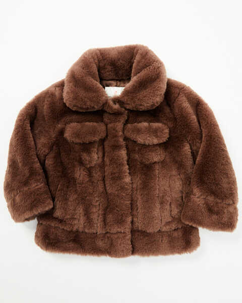Image #1 - Urban Republic Infant Girls' Faux Fur Snap Jacket , Coffee, hi-res