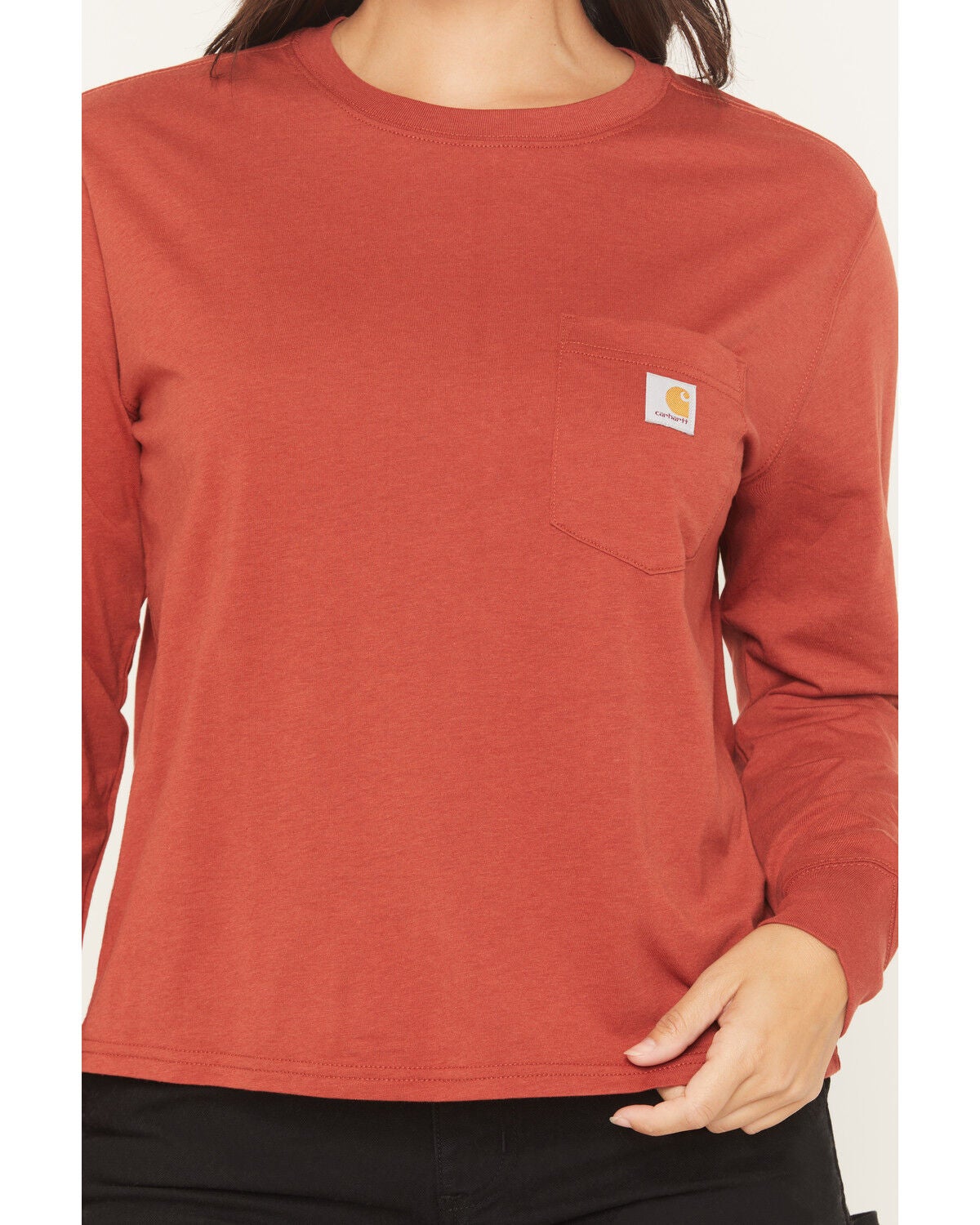 Image #3 - Carhartt Women's TENCEL&trade; Fiber Series Loose Fit Long Sleeve Crewneck Pocket T-Shirt, Red, hi-res