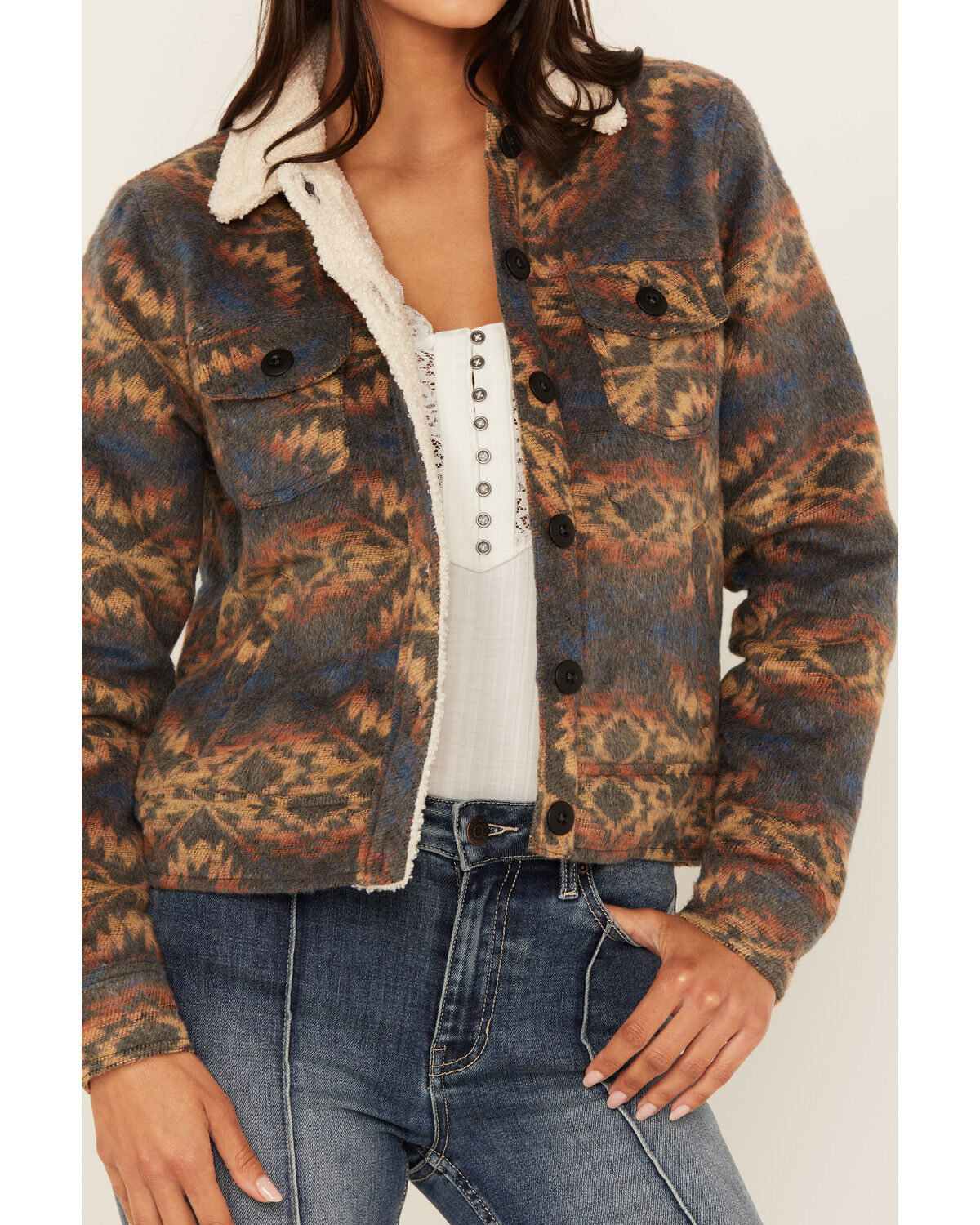 Image #3 - Rock & Roll Denim Women's Southwestern Print Sherpa Jacket, Multi, hi-res