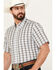 Image #2 - Cody James Men's Bryce Plaid Print Short Sleeve Button-Down Stretch Western Shirt, Light Blue, hi-res