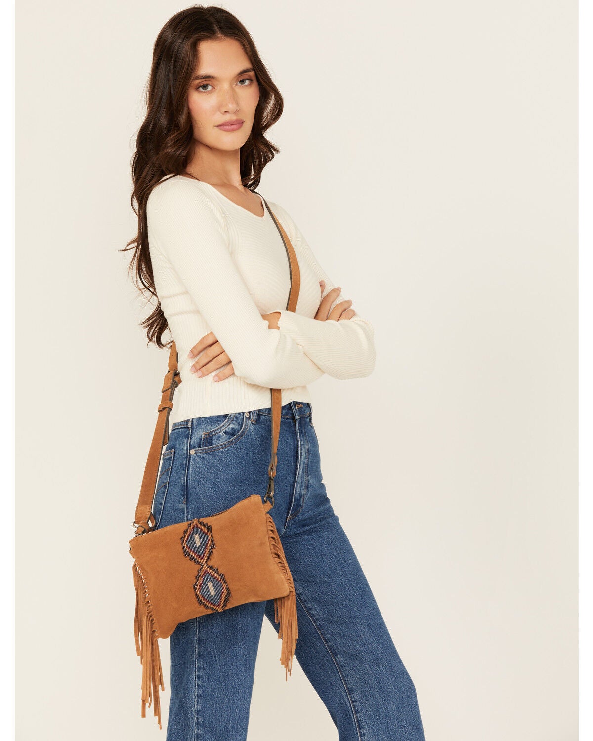 Shyanne Women's Sierra Suede Crossbody Bag, Brown, hi-res