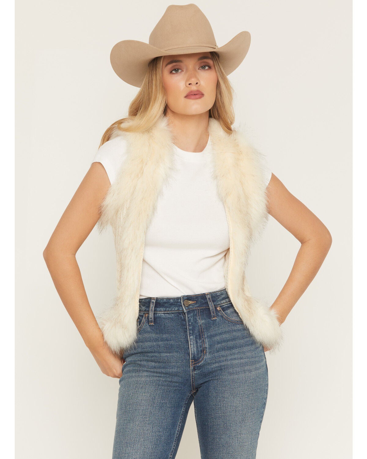 Image #1 - Shyanne Women's Fur Trim Knit Vest, Off White, hi-res