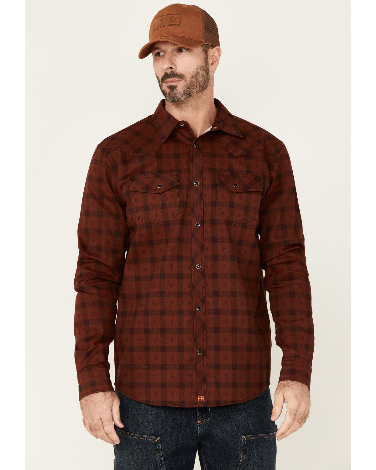 Image #1 - Cody James Men's FR Southwestern Plaid Print Long Sleeve Snap Work Shirt, Wine, hi-res