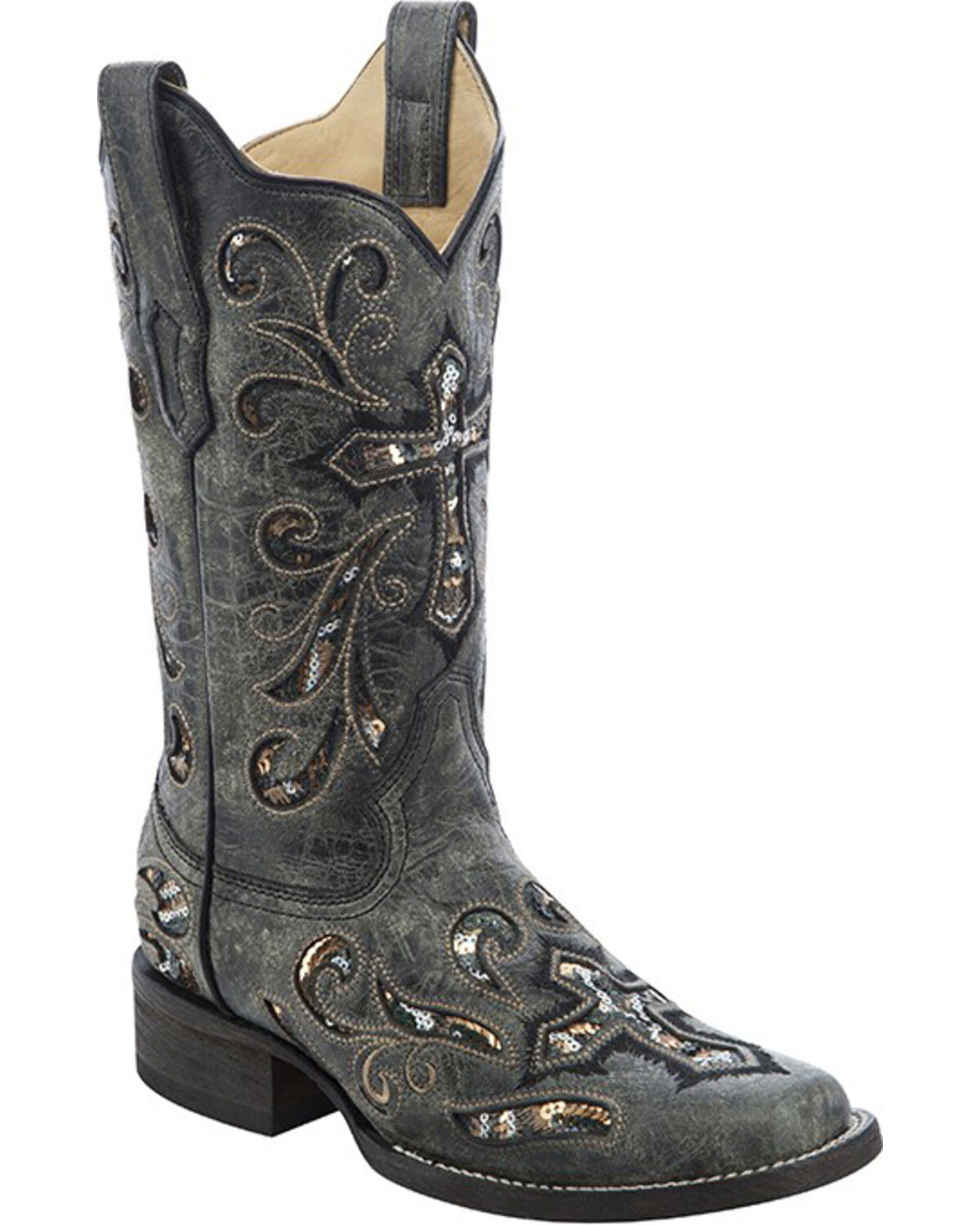 womens black cowboy boots square toe