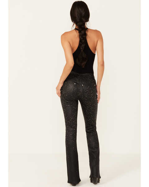 Image #3 - Vibrant Denim Women's Rhinestone Slit Hem Mid Rise Bootcut Jeans, Black, hi-res