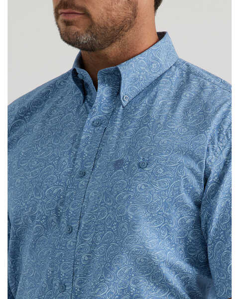 Image #2 - George Strait by Wrangler Men's Paisley Print Short Sleeve Stretch Western Shirt, Blue, hi-res
