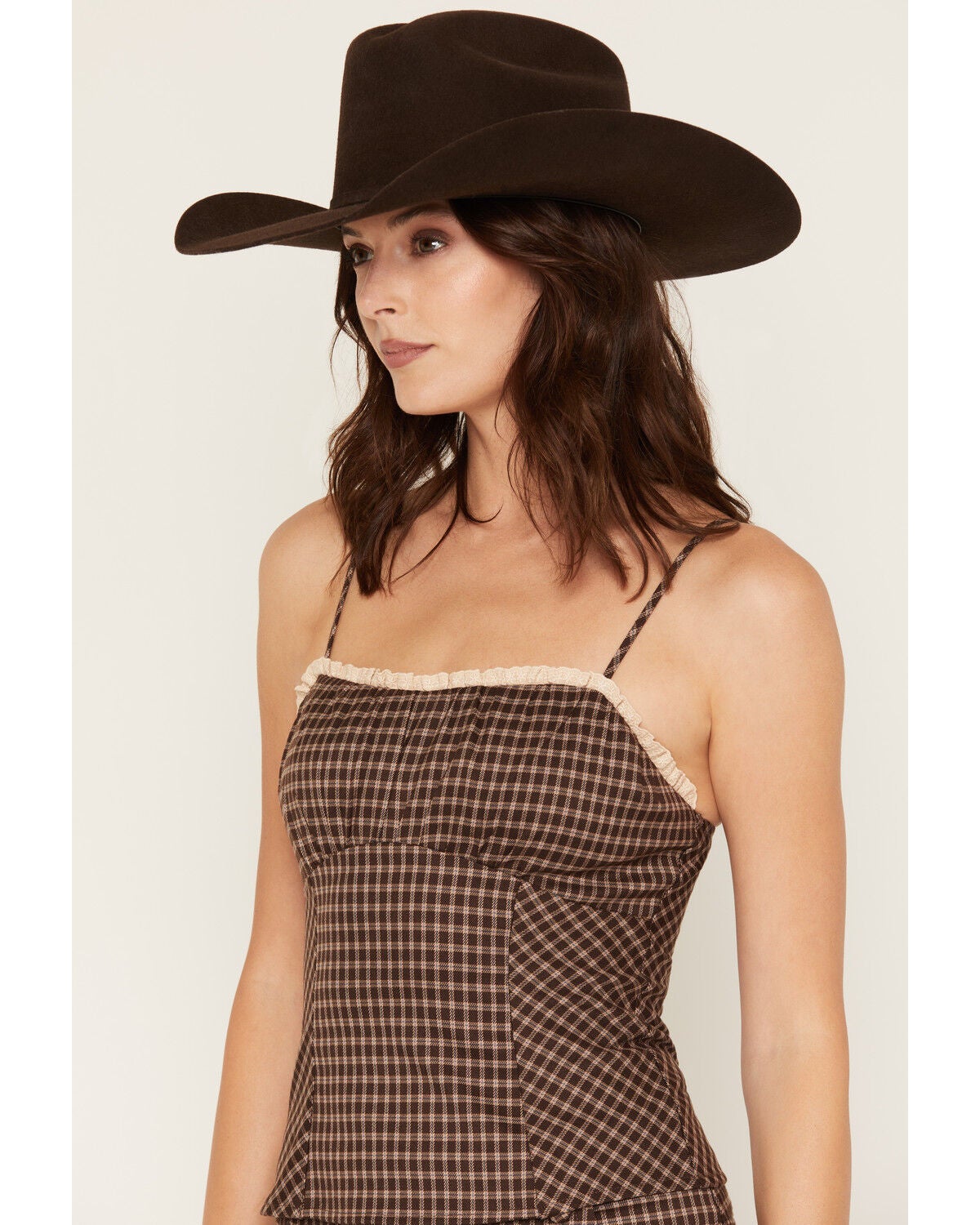 Image #2 - Cleo + Wolf Women's Plaid Print Tank Top, Brown, hi-res