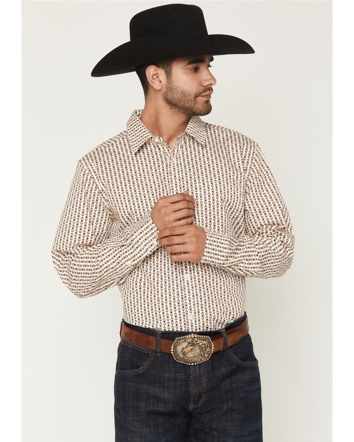 Image #1 - Gibson Trading Co Men's Arrowline Geo Stripe Print Long Sleeve Button-Down Western Shirt - Big, White, hi-res