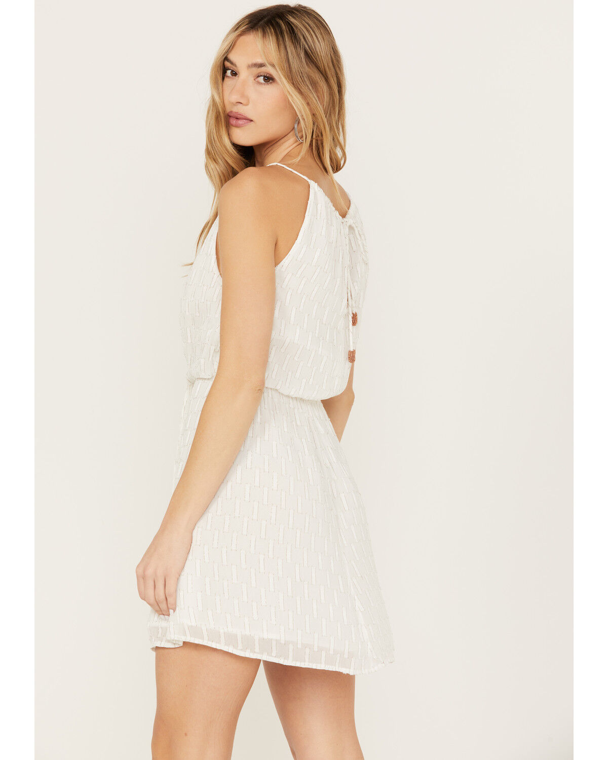 Image #5 - Idyllwind Women's Gladiolus Metallic Slip Tie Front Mini Dress, Ivory, hi-res