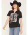 Image #1 - Blended Women's Boot Rose Short Sleeve Graphic Tee, Black, hi-res