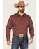 Roper Men's Liberty Bell Diamond Geo Print Long Sleeve Snap Western Shirt , Burgundy, hi-res