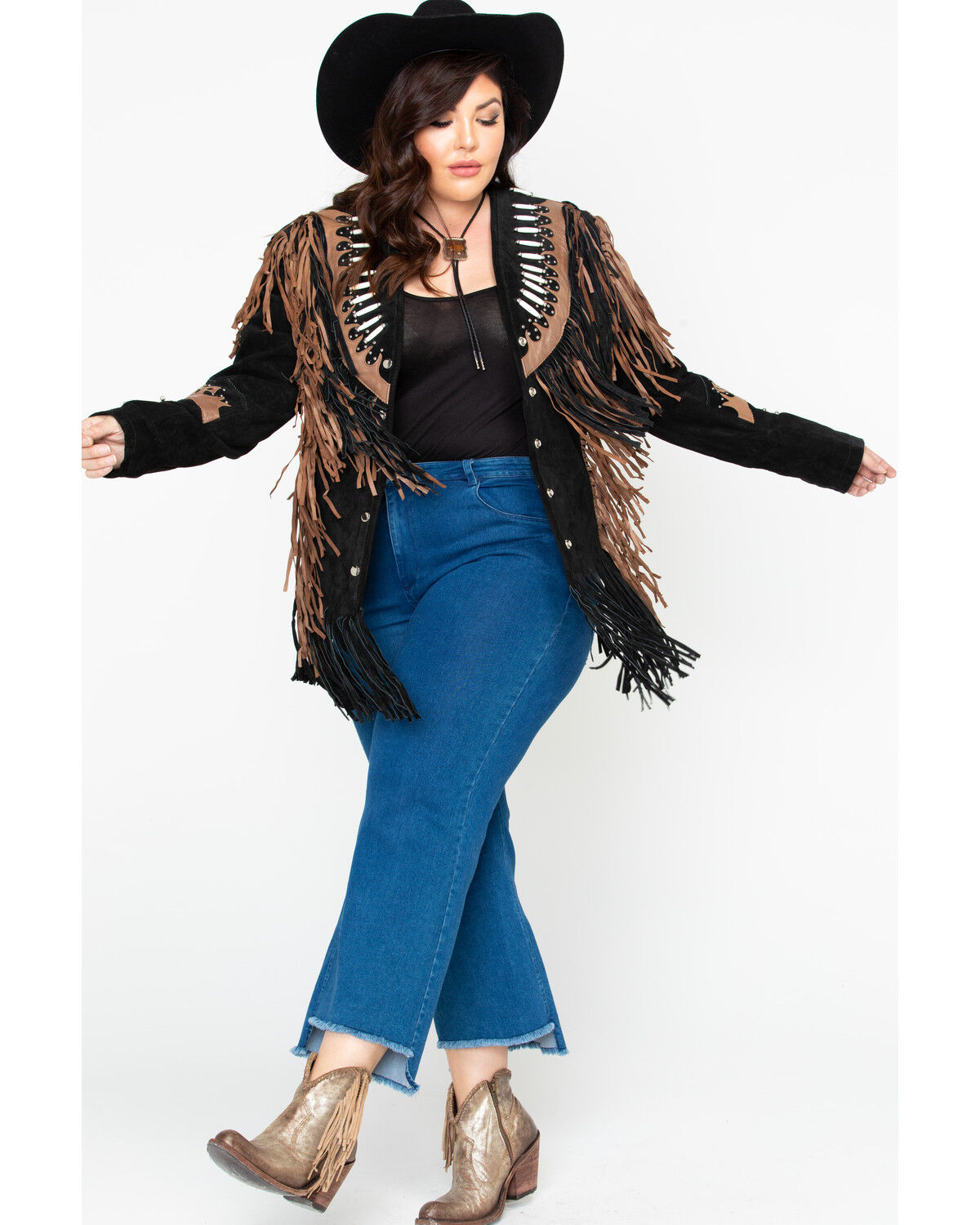 Image #6 - Liberty Wear Black Fringe Leather Jacket - Plus, Black, hi-res