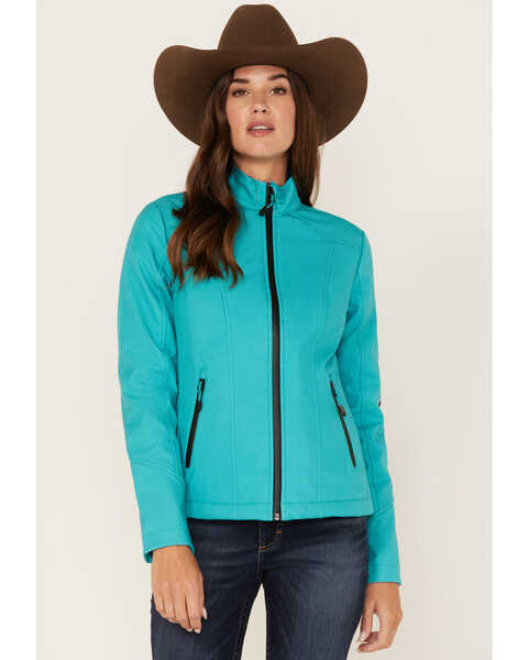 RANK 45® Women's Softshell Jacket, Turquoise, hi-res