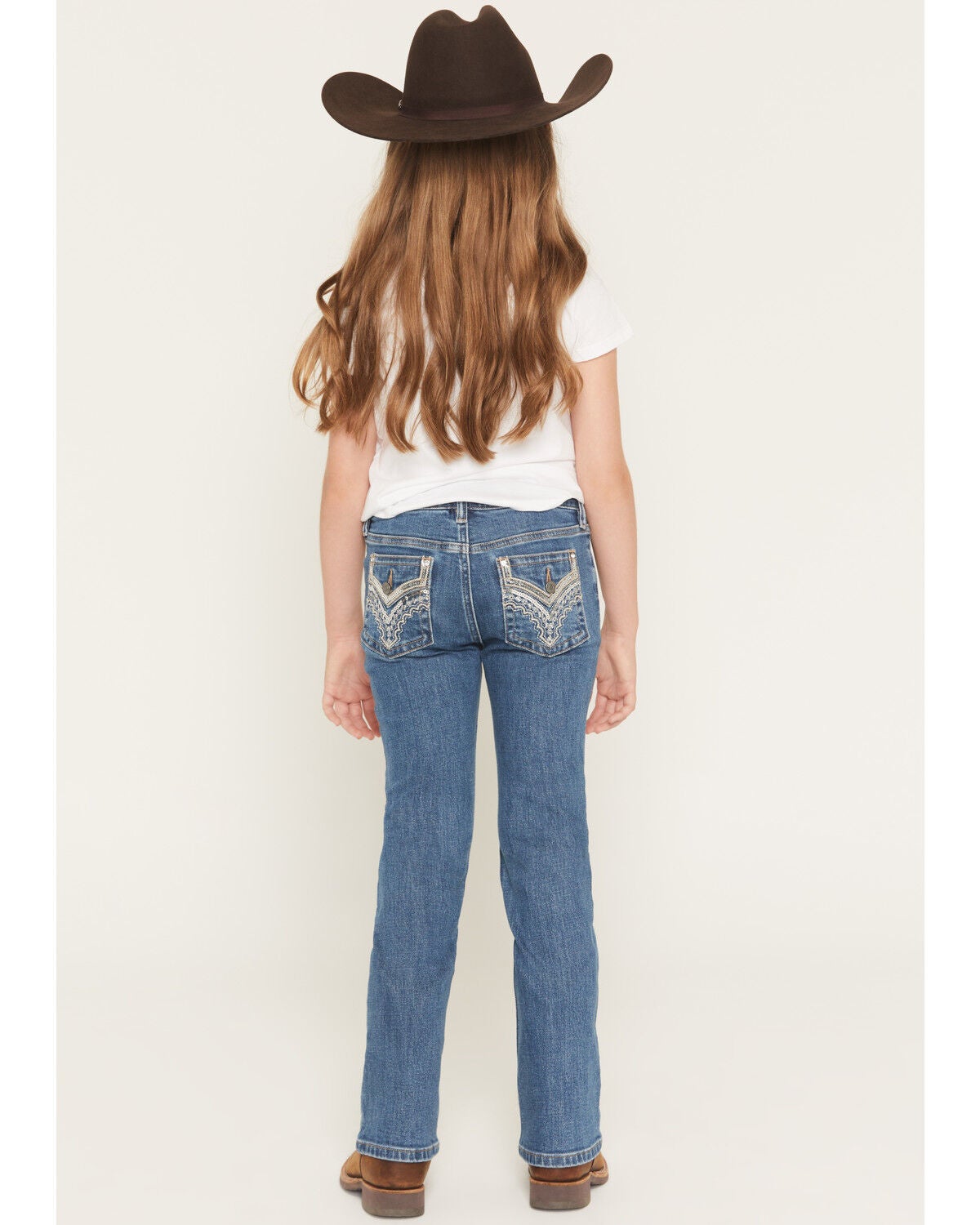Shyanne Girls' Rome Dark Wash Embellished Pocket Bootcut Stretch Denim Jeans, Dark Wash, hi-res