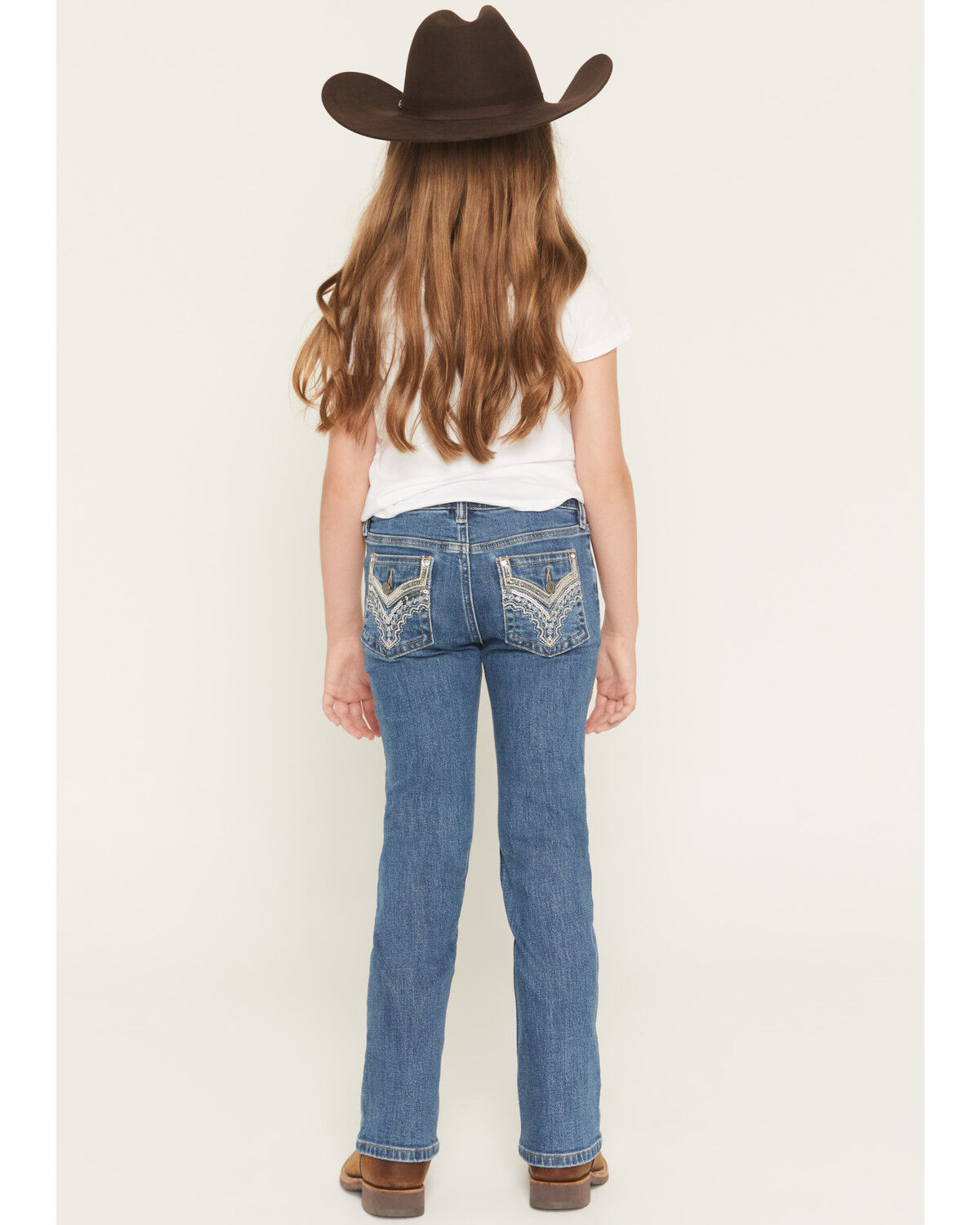Image #1 - Shyanne Girls' Rome Dark Wash Embellished Pocket Bootcut Stretch Denim Jeans, Dark Wash, hi-res