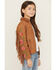 Image #2 - Fornia Girls' Floral Embroidered Fringe Jacket, Camel, hi-res