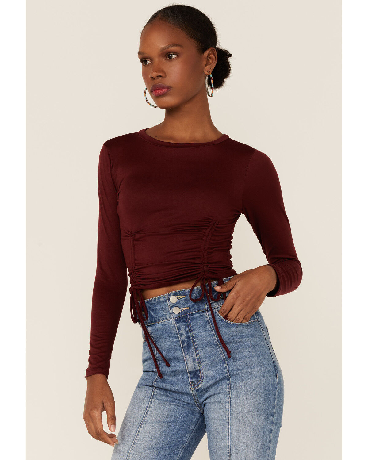 Image #1 - Moa Moa Women's Cinched Top, Burgundy, hi-res
