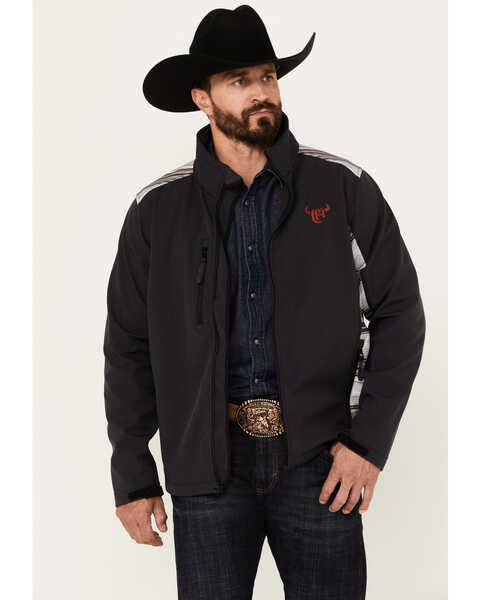 Image #1 - Cowboy Hardware Men's Serape Block Softshell Jacket, Dark Grey, hi-res