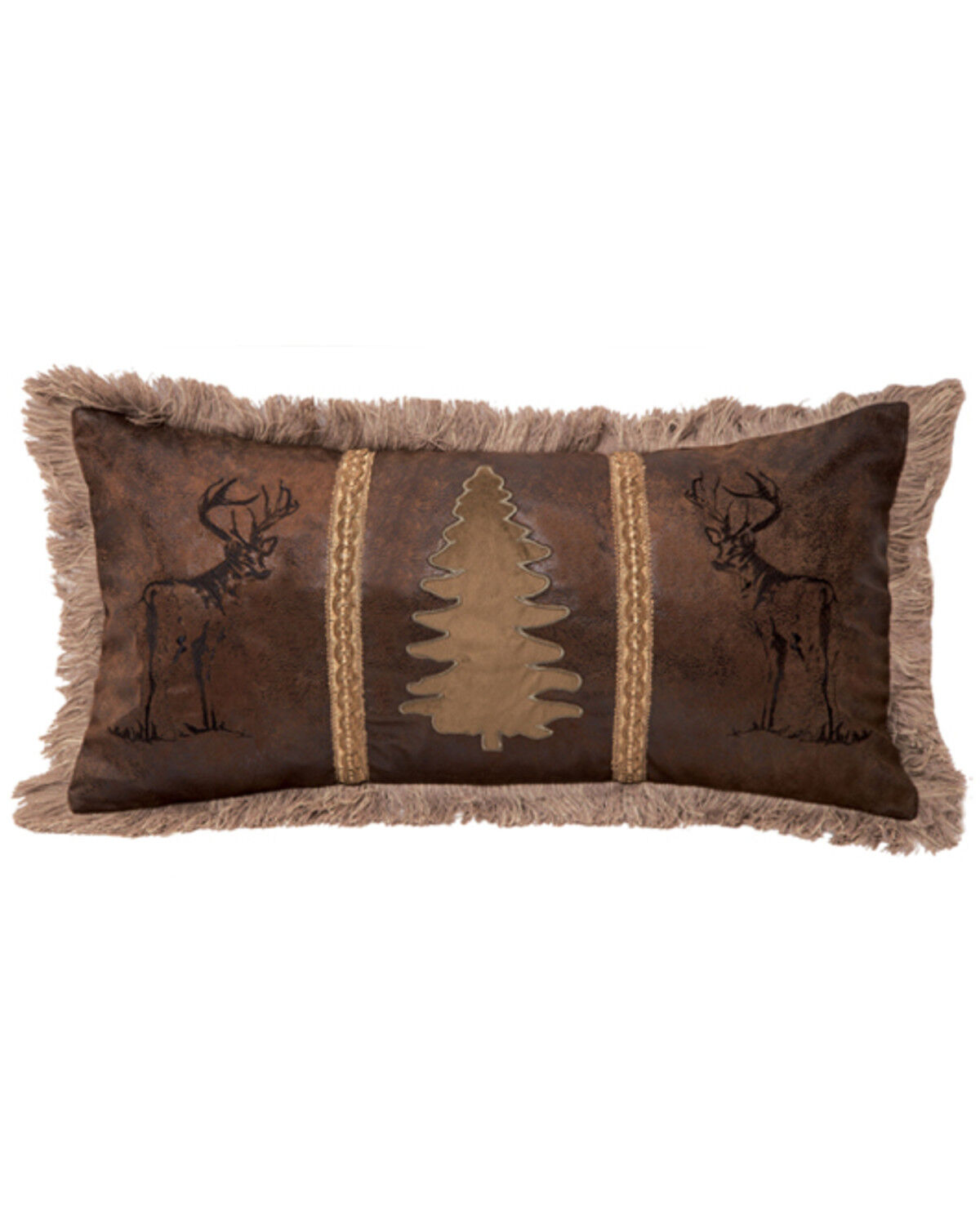 Image #1 - Carstens Buck & Tree Faux Suede Embroidered Fringe Decorative Pillow, Brown, hi-res
