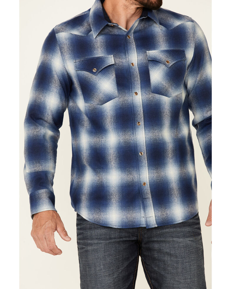 Pendleton Men's Plaid Long Sleeve Western Flannel Shirt , Blue, hi-res
