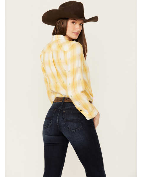 Image #4 - Ariat Women's R.E.A.L Billie Jean Cactus Plaid Print Long Sleeve Button-Down Western Shirt , Yellow, hi-res