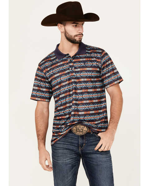 Image #1 - RANK 45® Men's Lusaka Southwestern Print Short Sleeve Polo Shirt , Dark Blue, hi-res