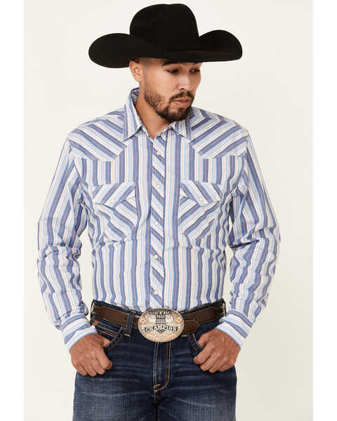 Wrangler 20X Men's Striped Long Sleeve Snap Western Shirt , Blue