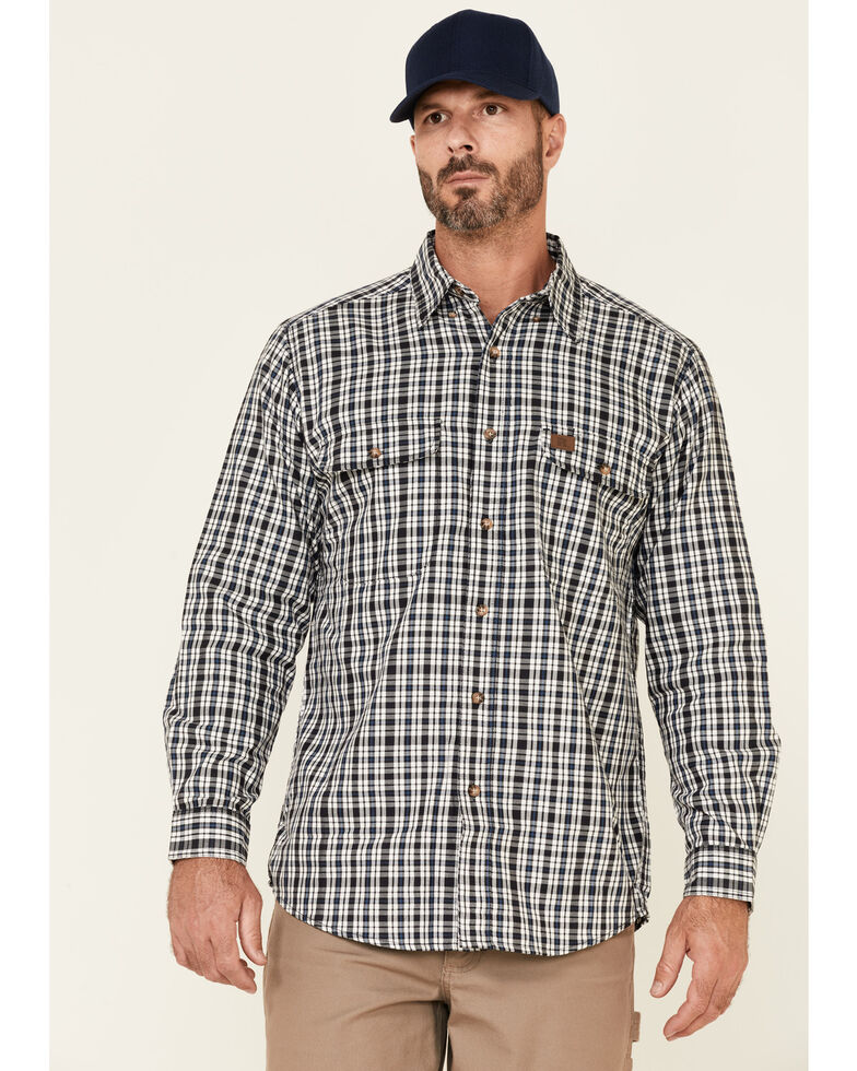 Wrangler Riggs Men's Small Plaid Long Sleeve Button-Down Work Shirt , White, hi-res