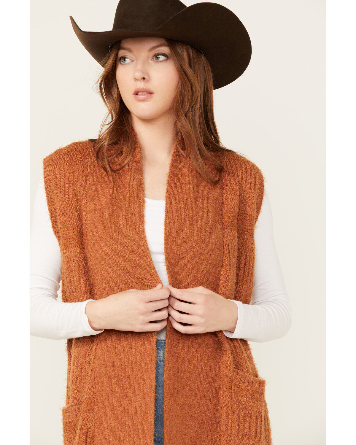 Image #2 - Shyanne Women's Long Sweater Vest, Caramel, hi-res