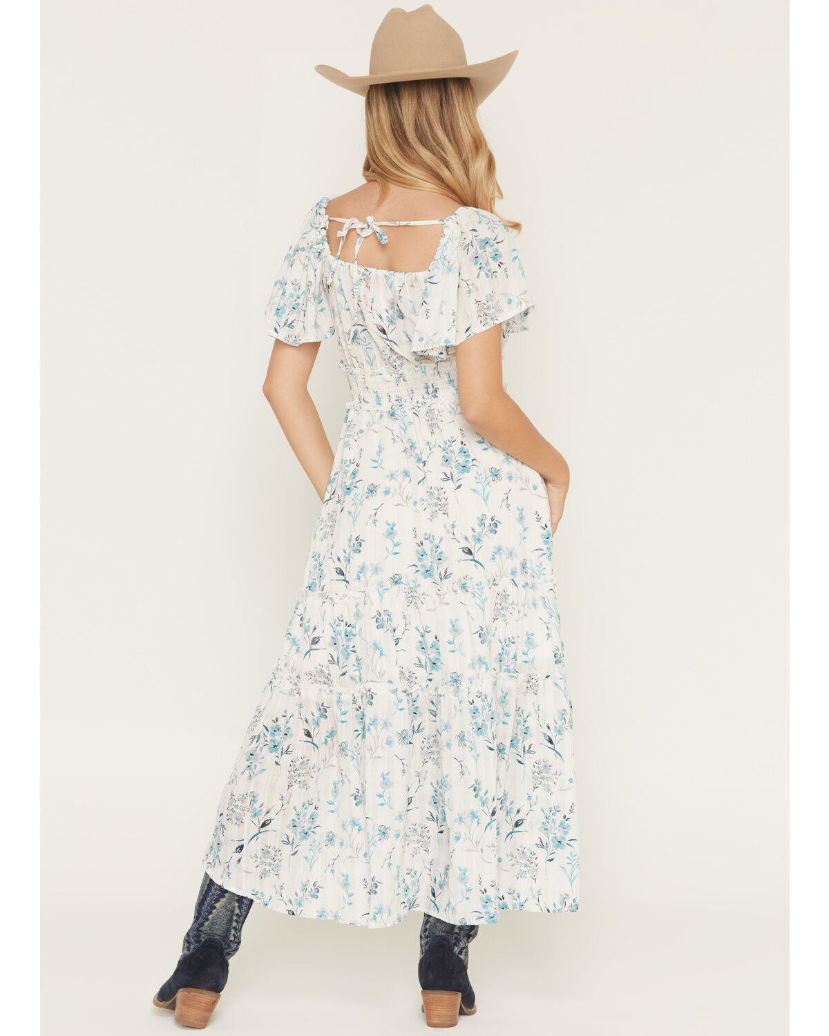 Image #4 - Wild Moss Women's Floral Print Short Sleeve High-Low Dress, Ivory, hi-res