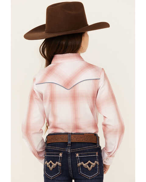 Image #4 - Ely Walker Girls' Rose Embroidered Plaid Print Long Sleeve Pearl Snap Western Shirt , Rose, hi-res
