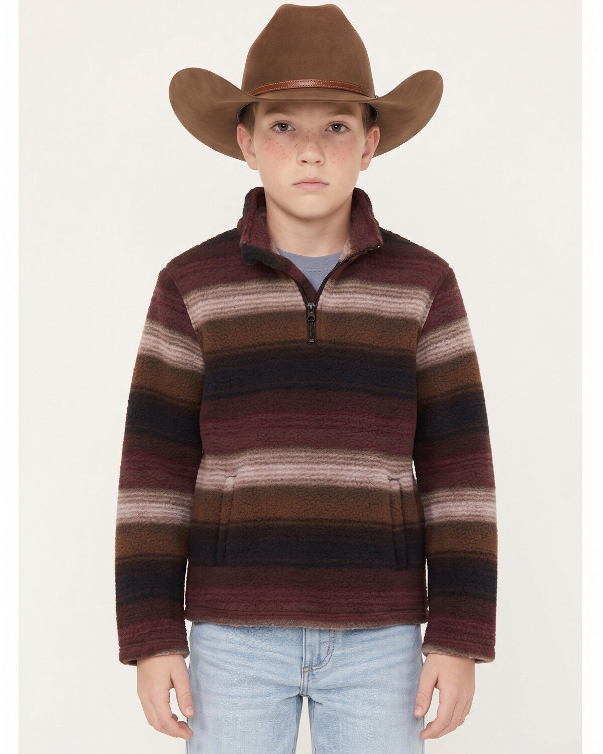 Wrangler Boys' Hay Away 1/4 Zip Sherpa Pullover, Brown, hi-res