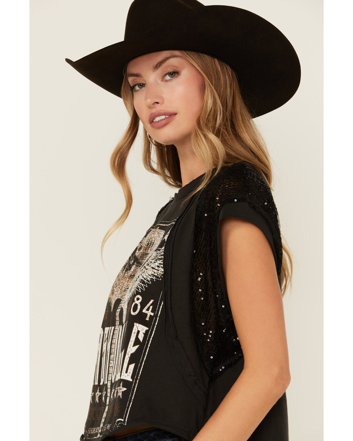 Image #2 - Originality Women's Nashville Lace Short Sleeve Graphic Tee, Black, hi-res