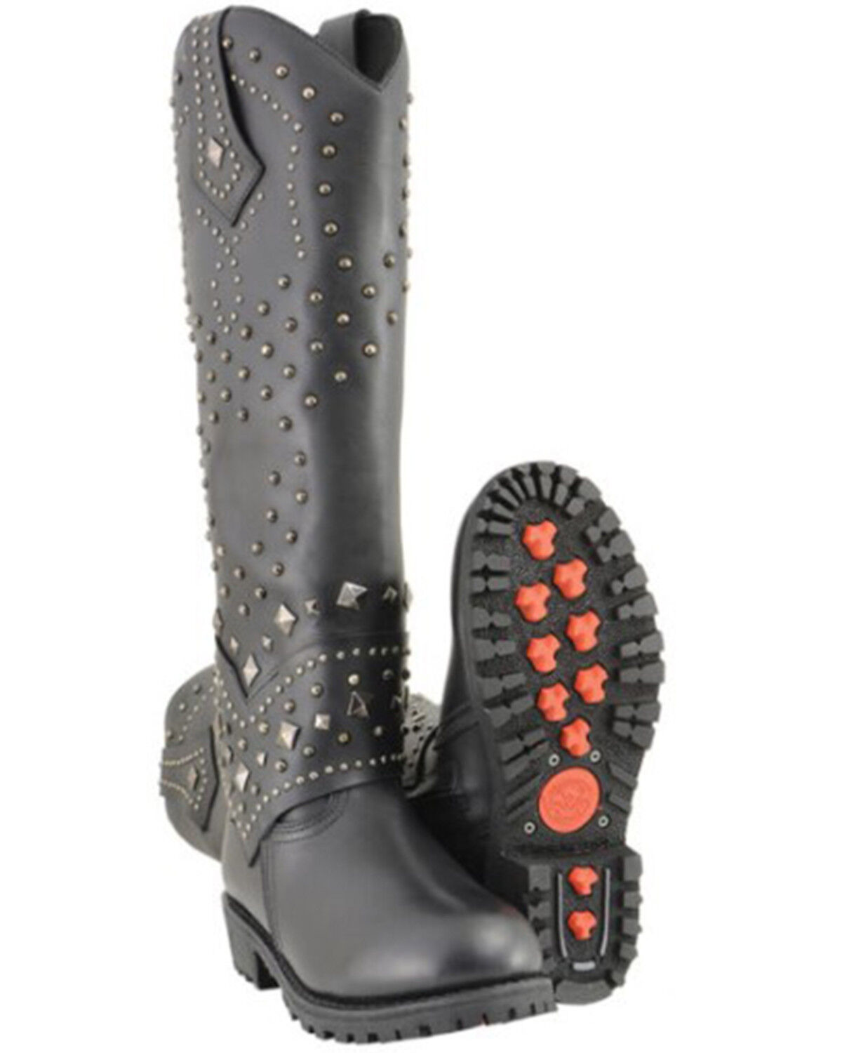 Image #4 - Milwaukee Leather Women's Extra Tall Studded & Riveted Pull On Boots - Round Toe, Black, hi-res