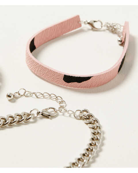 Image #4 - Shyanne Women's Disco Cowgirl Steer Head Chain & Cuff Bracelet Set - 3-Piece, Pink, hi-res