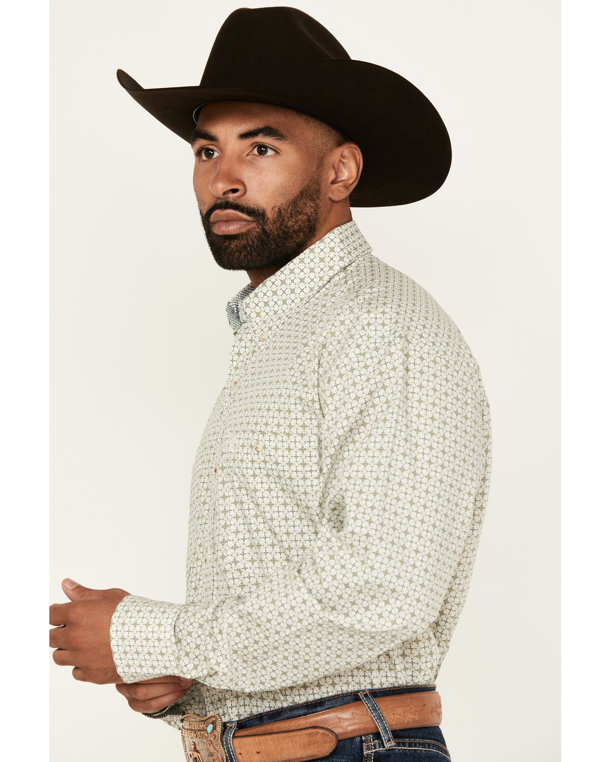 Image #2 - George Strait by Wrangler Men's Medallion Print Long Sleeve Button-Down Western Shirt, White, hi-res