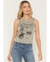 Image #1 - Blended Women's Embroidered Graphic Print Sleeveless Tank Top, Grey, hi-res