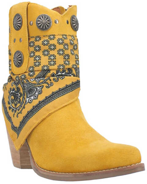 Image #1 - Dingo Women's Suede Bandida Western Booties - Medium Toe , Yellow, hi-res