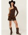 Image #1 - Dear John Women's Mid Rise Snake Print Shorts, Brown, hi-res