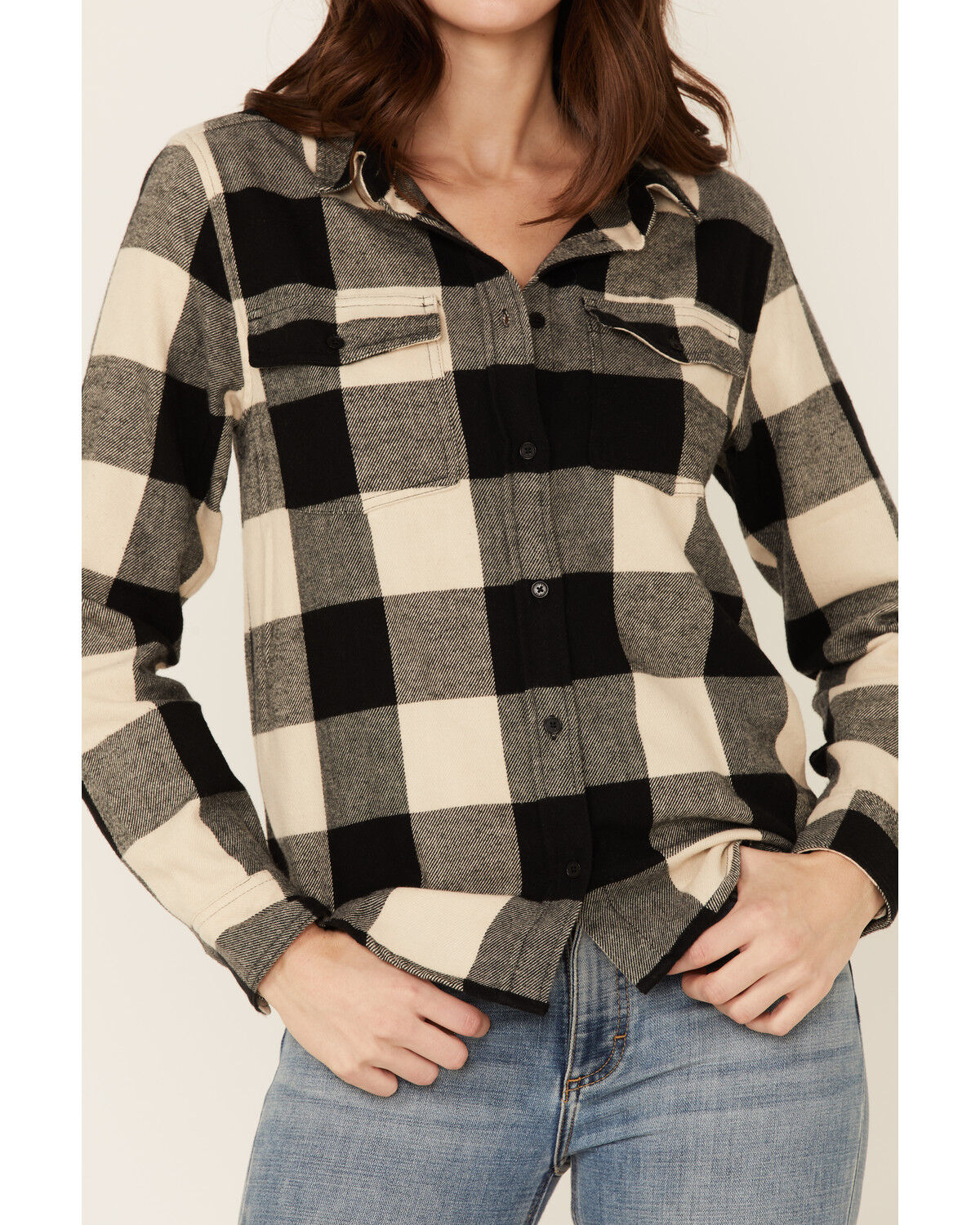 Image #2 - United By Blue Women's Plaid Print Responsible Button Down Western Flannel Shirt, Black/white, hi-res