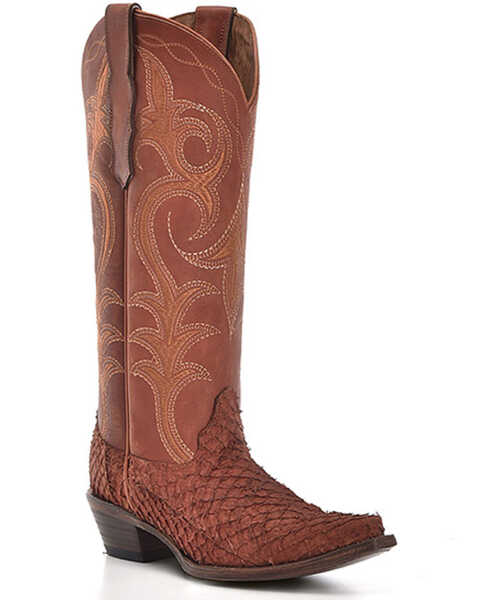 Corral Women's Exotic Pirarucu Western Boots - Snip Toe , Rust Copper, hi-res