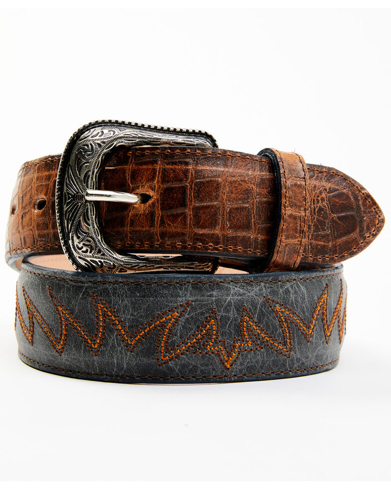 Cody James Men's Etched Caiman Antique Belt , Black/brown, hi-res