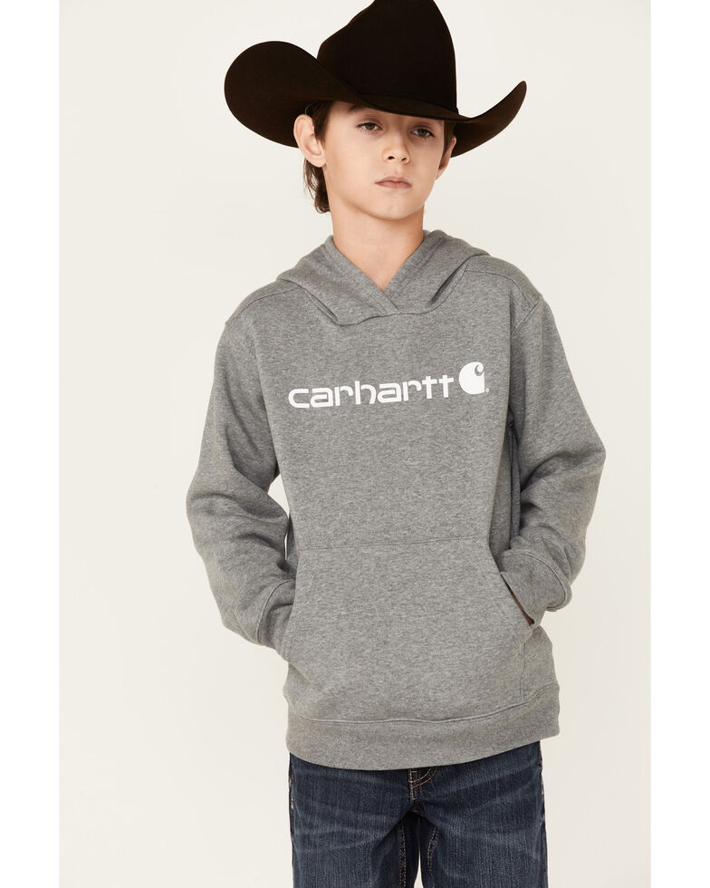 Carhartt Boys' Dark Grey Logo Pullover Fleece Sweatshirt , Grey, hi-res