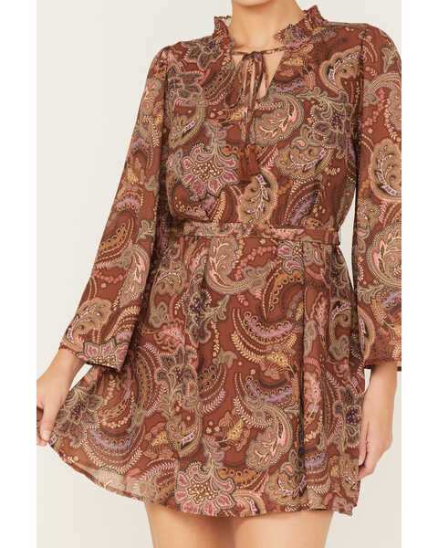 Image #3 - Flying Tomato Women's Paisley Floral Print Dress, Rust Copper, hi-res